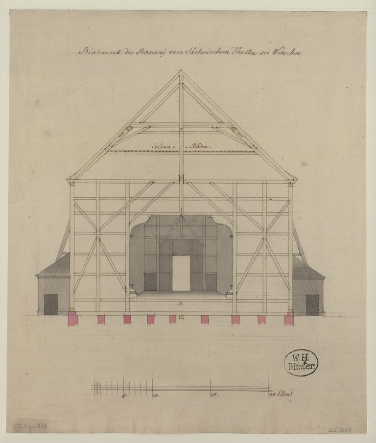 Operalnia saska w Warszawie (przekrój poprzeczny), rys. Szymon Bogumił, ok. 1765, CBN Polona